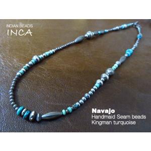 インディアンジュエリー キングマンターコイズ ビーズ ネックレス シルバー925 チェーン ナバホ ...