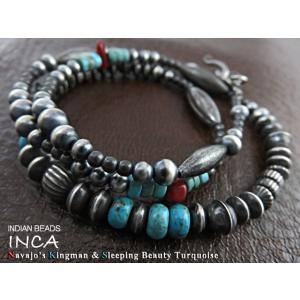 インディアンジュエリー ネックレス ターコイズ ビーズ  シルバー925 チェーン ナバホ INCA｜gingesyo