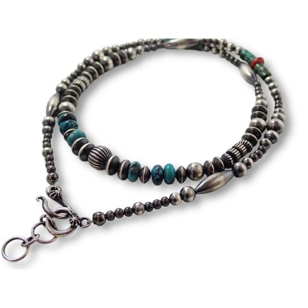 インディアンジュエリー ネックレス ターコイズ ビーズ  シルバー925 チェーン ナバホ INCA