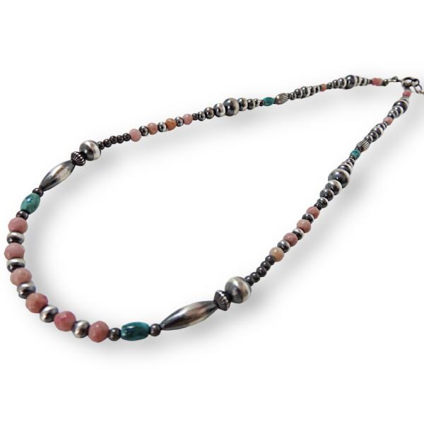 インディアンジュエリー インカローズ ターコイズ ビーズ ネックレス シルバー925 チェーン ナバ...