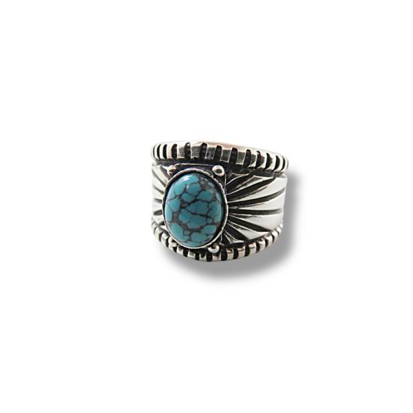 インディアンジュエリー リング ターコイズ シルバー925 サンバースト スタンプ 指輪, INCA