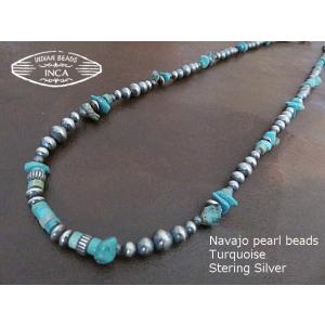 インディアンジュエリー ビーズ ネックレス ナバホパール シルバー925 ターコイズ タンブル in...