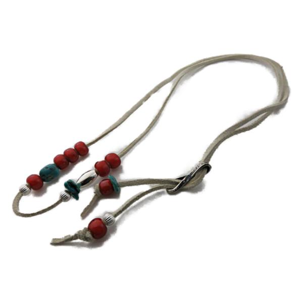 インディアンジュエリー ビーズネックレス 革ひも スエード ナバホ ホワイトハーツ ターコイズ コイ...