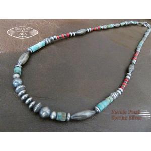 インディアンジュエリー ビーズ ネックレス ナバホパール シルバー925 ターコイズ コーラル in...