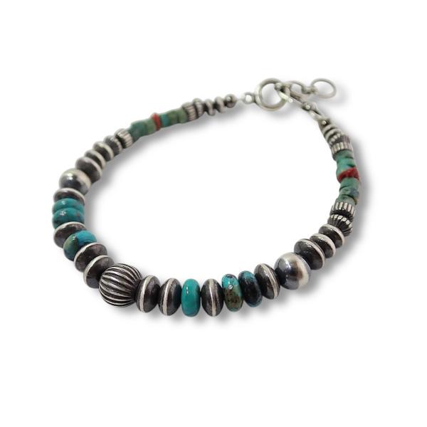 インディアンジュエリー ブレスレット ターコイズ コーラル ハンドメイド シルバー925 INCA