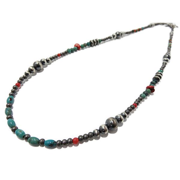 インディアンジュエリーナバホパール ハンドメイドビーズ シルバー925 ターコイズ コーラルビーズチ...