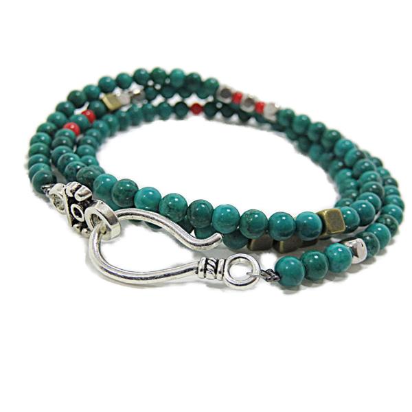 ターコイズ ビーズ インディアンジュエリー ネックレス ブレスレット ２ＷＡＹ仕様 メタルパーツ コ...