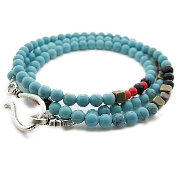 ターコイズ ビーズ インディアンジュエリー ネックレス ブレスレット ２ＷＡＹ仕様 メタルパーツブラ...