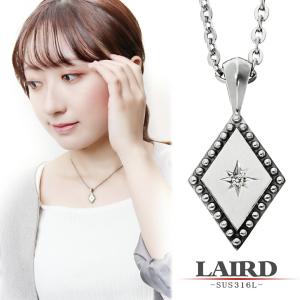 LAIRD レアド 天然 ダイヤモンド プレート ステンレス レディースネックレス 金属アレルギーフリー ネックレス ペンダント アクセサリー ダイヤ型