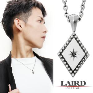 LAIRD レアド 天然 ブラックダイヤモンド プレート ステンレス メンズネックレス 金属アレルギーフリー ネックレス ペンダント アクセサリー ダイヤ型｜ginnokura