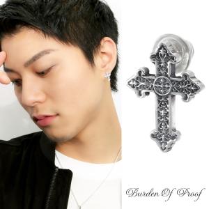 BURDEN OF PROOF K18/シルバー クロス 片耳用 ピアス メンズ クロス メンズピアス 片耳 シルバー シンプル リリー 十字架 1P