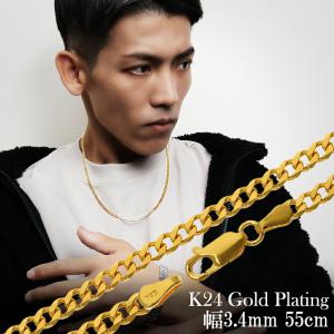 ゴールドネックレス　最終値下げ！ ゴールド チェーン ネックレス 喜平 幅約3.4mm 50cm〜55cm