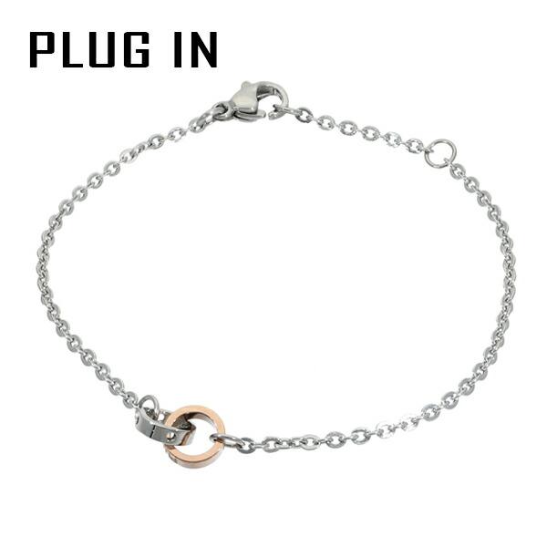 PLUG IN ピンクゴールド ツートンカラー ステンレス ダブル リング ブレスレット サージカル...