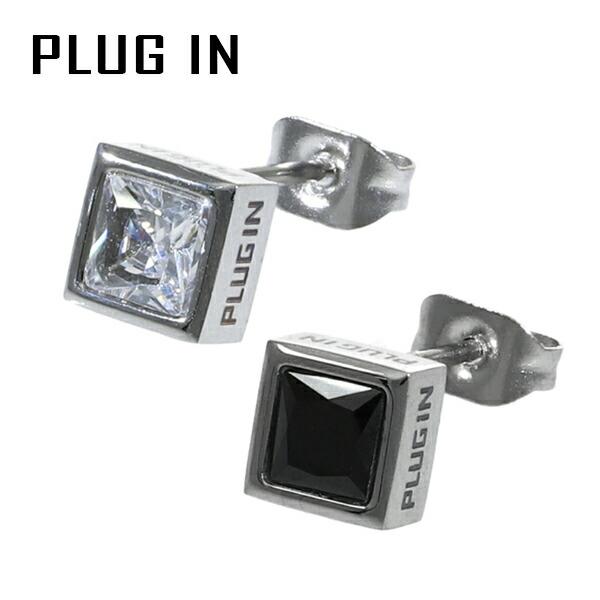 PLUG IN 選べる2カラー ステンレス スクエア ジルコニア 6mm 一粒ピアス 1P 片耳用 ...