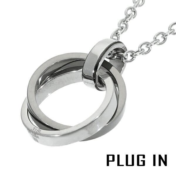 PLUG IN ツートンカラー ブラック トリプル リング ネックレス ペンダント サージカルステン...