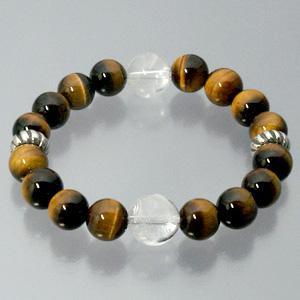 イエロータイガーアイ ブレスレット 朱雀彫り水晶12mm 17.5cmシルバー