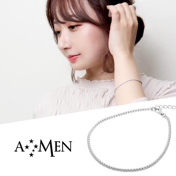 AMEN アメン ジルコニア ライン シルバー テニスブレスレット ブランド ブレスレット キュービ...