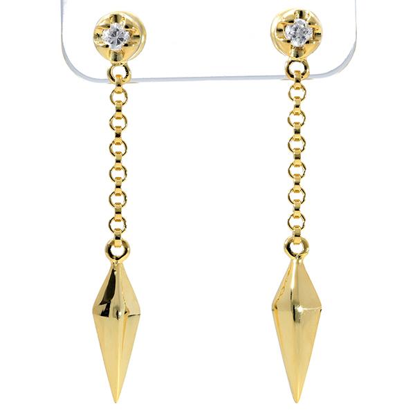 くさび チェーン ジルコニア シルバーピアス 2P 両耳用 ゴールドコーティング 揺れる ピアス シ...