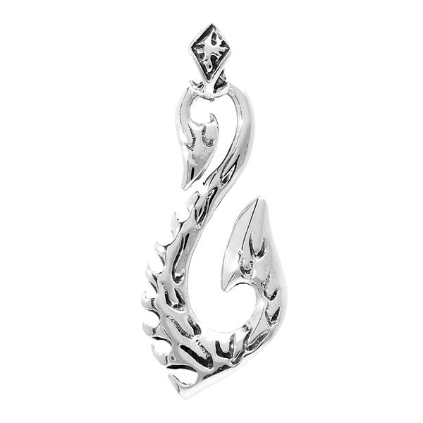 フィッシュ フック シルバー ペンダントトップ チェーンなし 釣り針 トライバル フレア 炎 ペンダ...