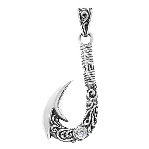 アラベスク フィッシュフック シルバー ペンダントトップ チェーンなし 唐草 フック 釣り針 ジルコ...