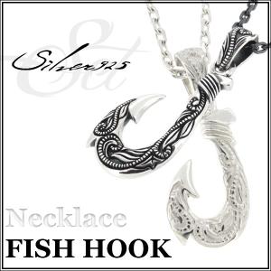 釣り針 ペンダントトップ メンズ シルバー フィッシュフック ブラック