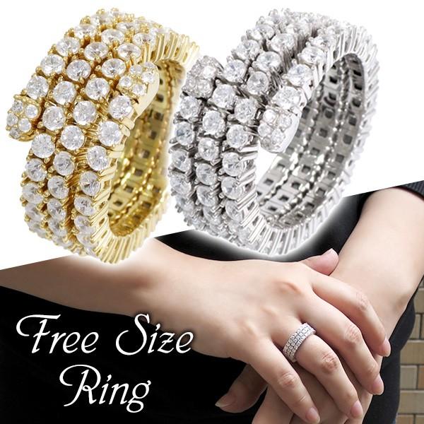 形状記憶 三連 ジルコニア シルバーリング フリーサイズ 形状記憶ワイヤー 指輪 シルバー ゴールド...