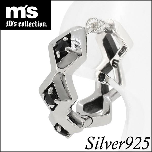 エムズコレクション フープピアス メンズ ブランド 片耳 シルバー スクエア ブラックジルコニア 1...