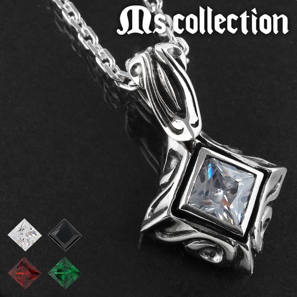 エムズコレクション ネックレス メンズ ブランド シルバー スクエア ジルコニア シルバー925 ペ...