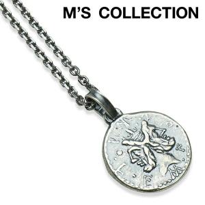 M's collection エムズコレクション ネックレス アンティーク ローマコイン M シルバー ペンダント チェーン付き シルバー925 コイン｜ginnokura