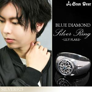 クロス リング メンズ シルバー 十字架 ブルーダイヤモンド 英字 11-21