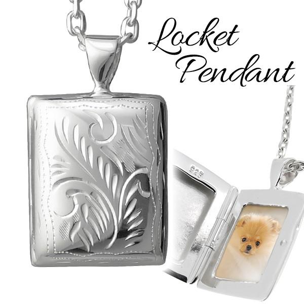 ロケットペンダント 写真 ネックレス シルバー スクエア アラベスク 刻印 メンズ レディース おし...