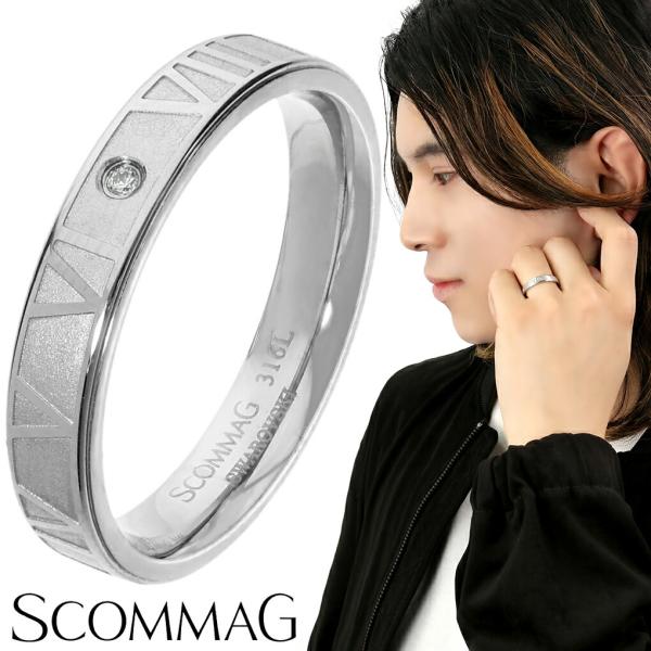 SCOMMAG クロックナンバー ステンレス リング 指輪 9〜25号 スワロフスキージルコニア ス...