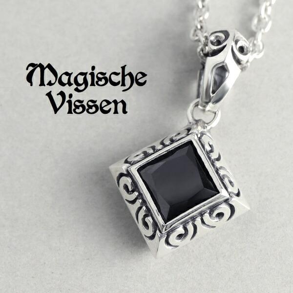 マジェスフィッセン 正方形の石 シルバー ネックレス チェーン付き ゴールドカラー シルバーネックレ...