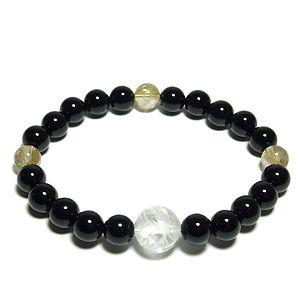 ルチルクォーツ ブレスレット 龍彫水晶12mm オニキス メンズL レディースLL プレゼント 針水...