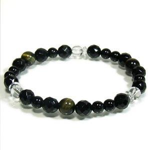 水晶 ブレスレット カットオニキス 黄青虎目石 8mm 19.5cm 天然石
