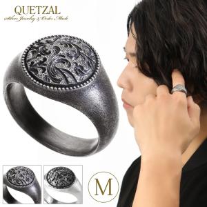 Quetzal スクロール シグネットリング ラウンド M 10号〜30号 指輪 リング 印台リング メンズリング シルバー ブランド ケツァール ケツアール 爆買
