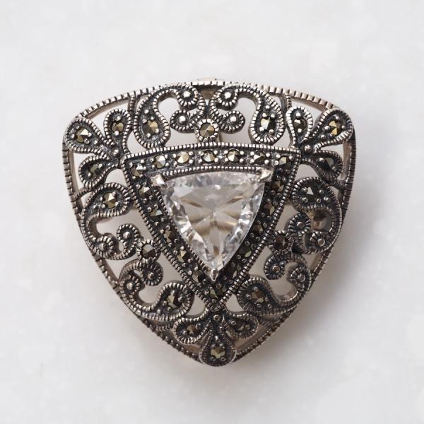 ROKUZAN クオーツ マーカサイト ペイズリー ブローチ ペンダントトップ (チェーンなし) ネ...