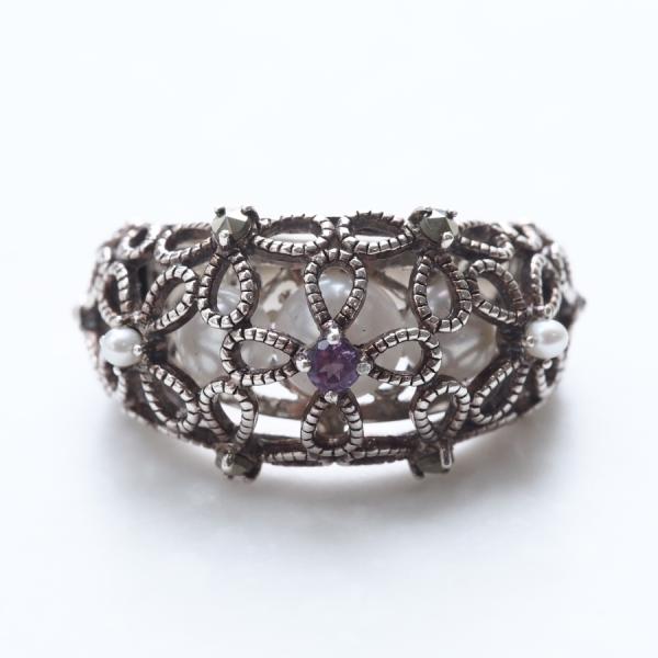 ROKUZAN 淡水パール バスケット リング 指輪 11〜17号 シルバー925 アメジスト パー...