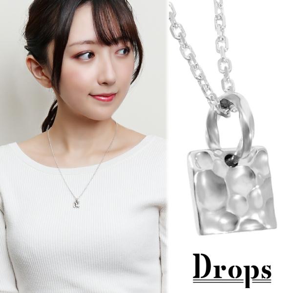 DROPS リフレクト スクエア シルバー ネックレス チェーン付き ペンダント シンプル 四角 槌...