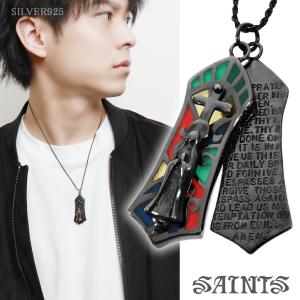 SAINTS セインツ ブラック ステンドグラス マリア ネックレス チェーン付き ペンダント メンズ シルバー925 ブランド 聖母マリア キリスト クロス｜ginnokura