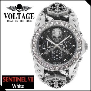 腕時計 メンズ ブランド センチネル7 ホワイト スカル ドクロ クロスソード クロノグラフ レザー VOLTAGE メンズ腕時計｜ginnokura