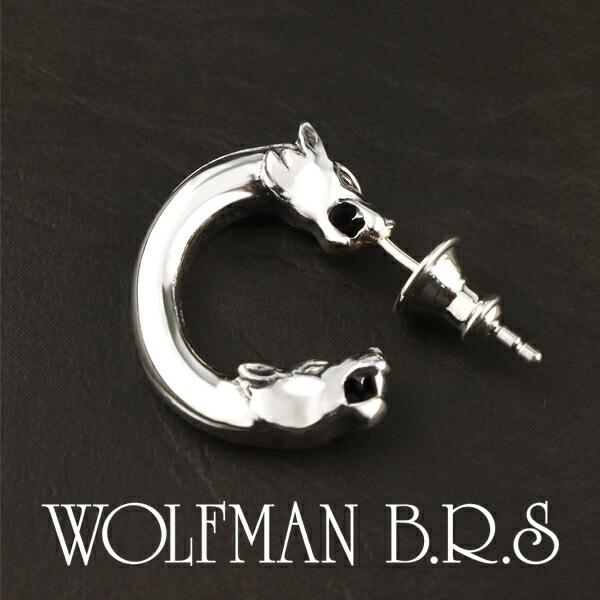 ウルフマンBRS フープピアス ウルフＷヘッドイヤリング 1P 片耳 シルバー ブランド WOLFM...