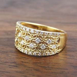 K18 ダイヤモンド 透かし ミル打ち リング 指輪 18金 18k ゴールド