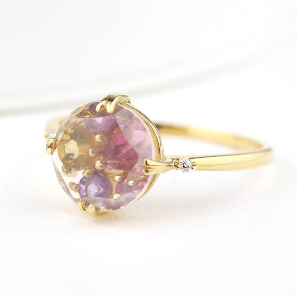 K18 透かし 天然石 リング 18金 18k ゴールド カラーストーン カラフル 色石 指輪 キラ...