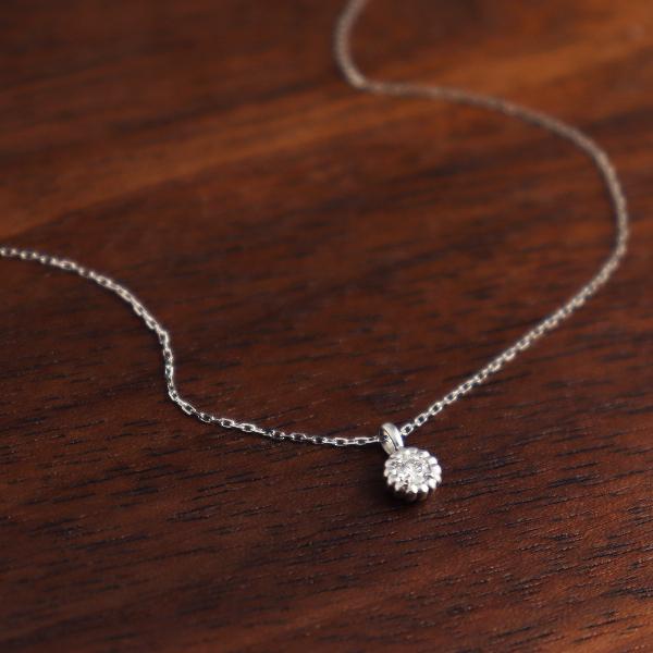 K18 一粒 天然 ダイヤモンド ホワイトゴールド ネックレス 18金 18k ゴールド ミル打ち ...