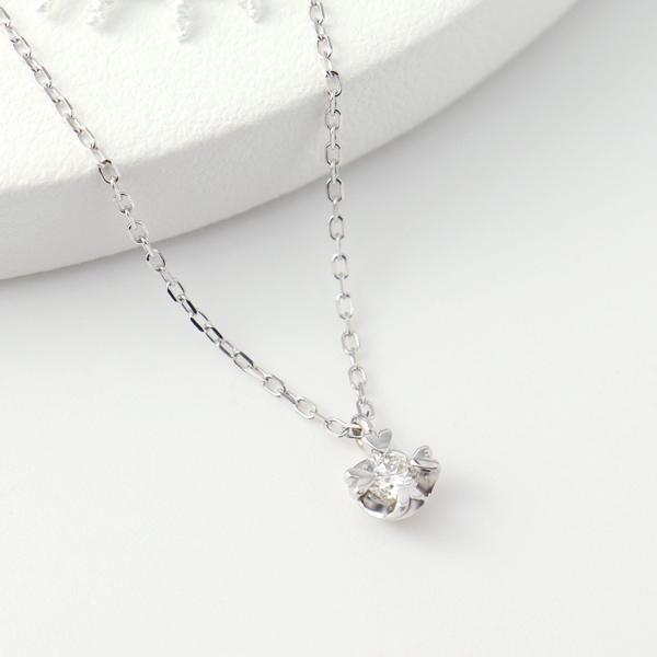 K18 一粒 ダイヤモンド ホワイトゴールド ネックレス 18金 18k 一粒ダイヤ ハート 4本爪...