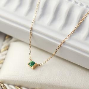 K18 エメラルド ゴールド ネックレス 一粒 天然石 誕生石 5月 18金 18k
