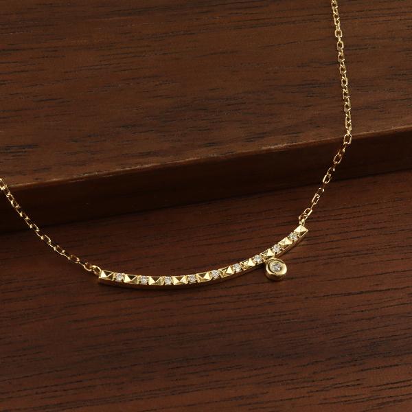 K18 ダイヤモンド ラインネックレス 18金 18k ゴールド ライン ネックレス カーブ バー ...