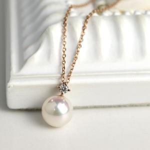 K18 ピンクゴールド あこや真珠 一粒 ペンダント ダイヤモンド 18金