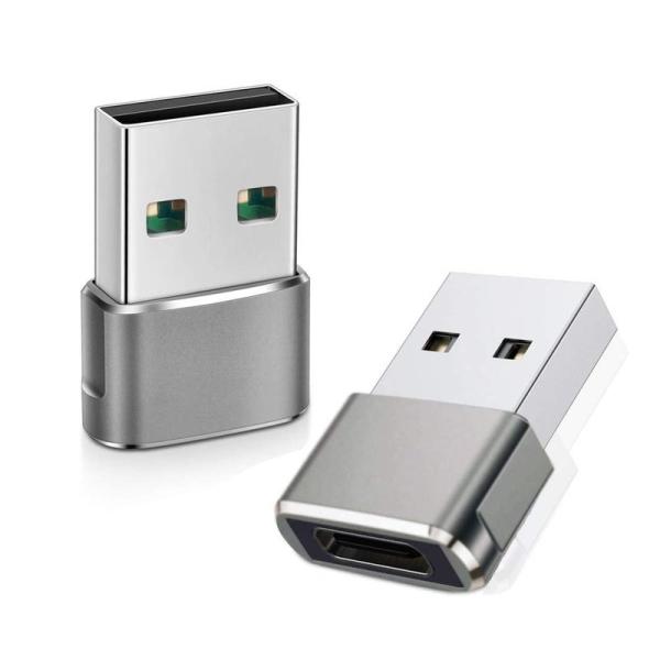 QCEs USB Cメス-USBオスアダプター 2パック タイプA電源充電ケーブルコネクター iPh...
